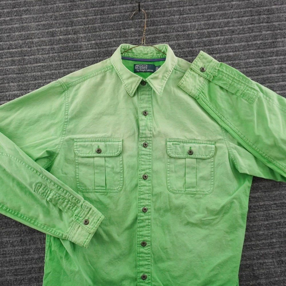 Polo Ralph Lauren Faded Button Down Shirt L Green Utility Workwear Long Sleeve
